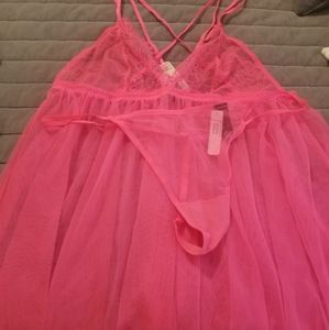NWT Victoria Secret Baby Doll Set Hot Pink